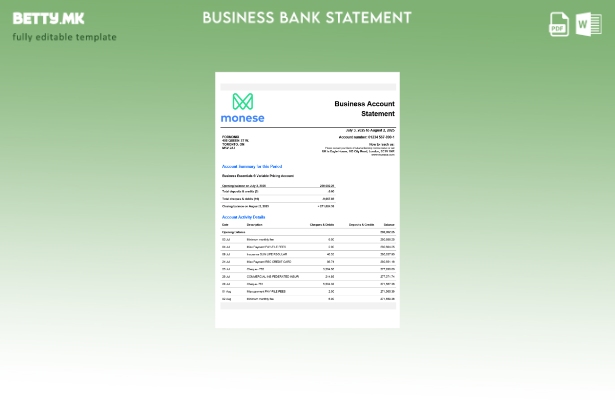 модерен стил Обединетото Кралство Monese цврста изјава за сметката Шаблон Word и